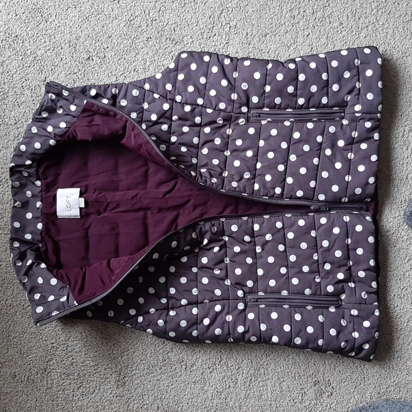 Women's LOFT Polka Dot Puffed Sleeveless Jacket West Size M - Picture 2 of 5